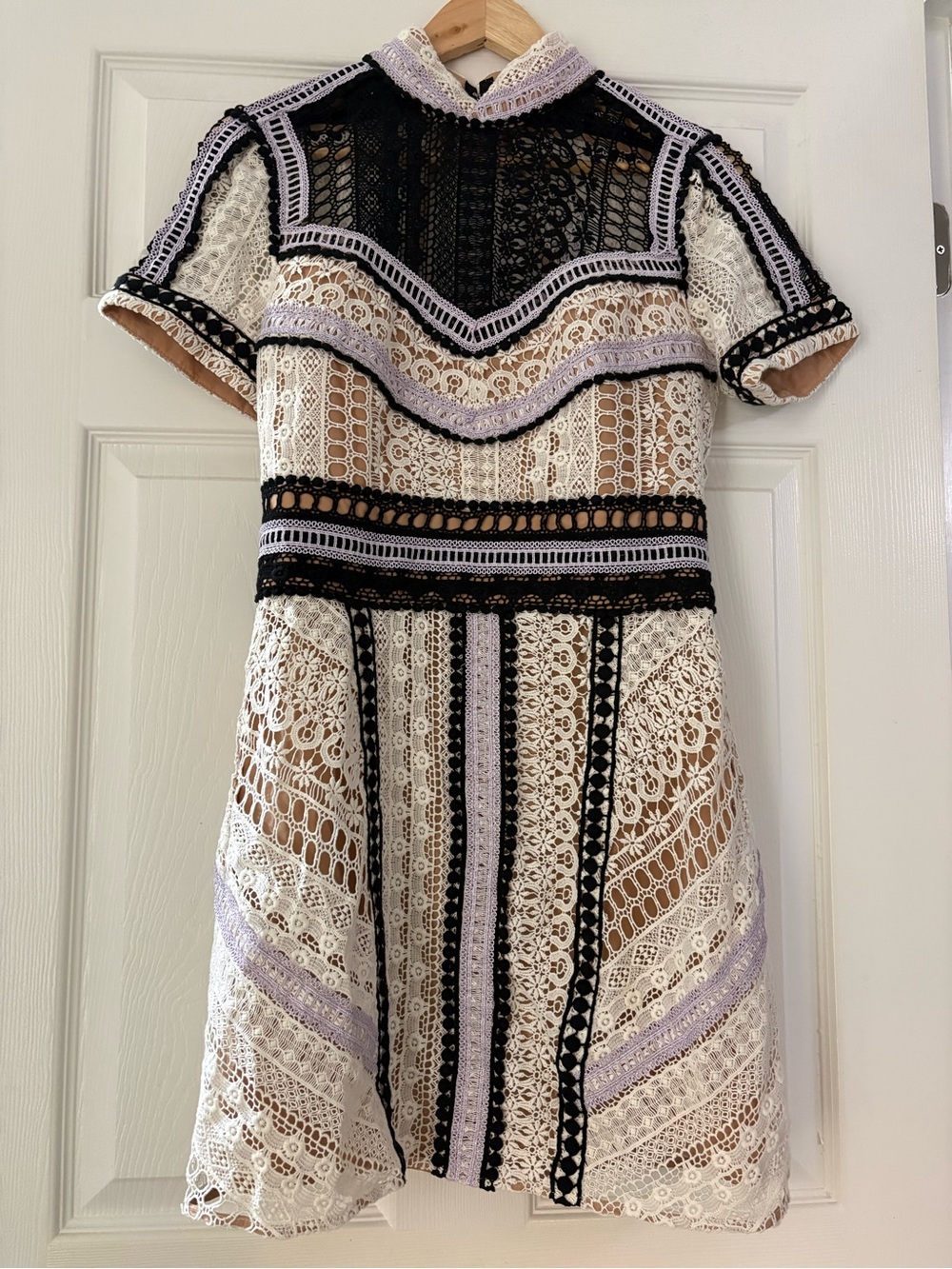 Nasty Gal White Black Lavender Lace Mini Dress